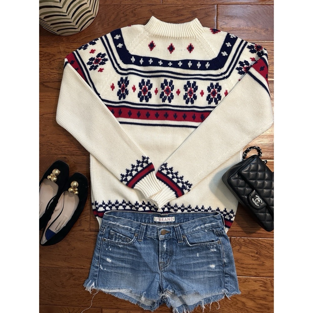 Vintage JCPenney Fair Isle Sweater Mock Neck Nordic Chunky Knit Pullover Medium